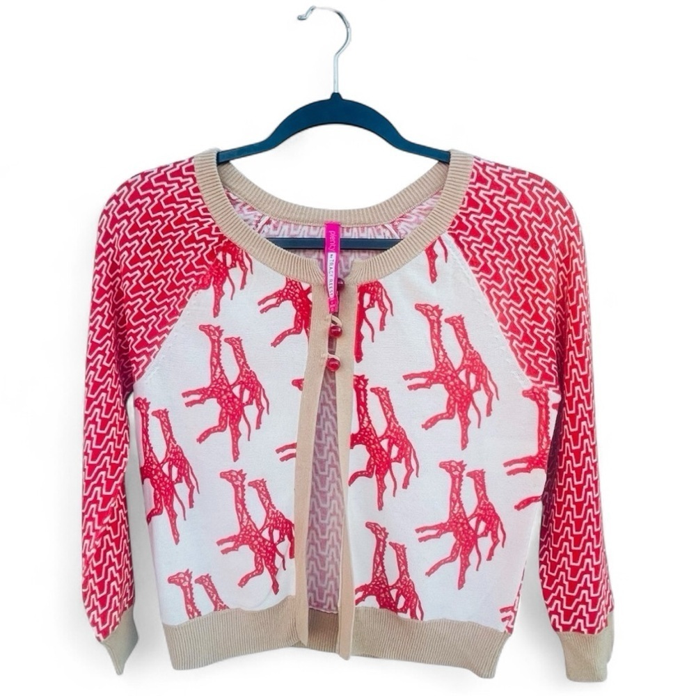 PLENTY by Tracy Reese Red & Cream Giraffe Pattern Cardigan Sweater XS - Picture 4 of 6